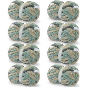 HOMBYS 8 Pack Giant Chunky Yarn for Crocheting/Hand Knitting, Super Bulky Large Soft Fluffy Tie Dye Plush Fuzzy Mixed Color Thick Chenille Yarn (Grey, Green, White)