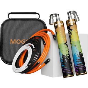 Weighted Jump Rope for Men Women -Interchangeable 1/5lb 1/4lb 1/2lb Heavy jump ropes - 360 Degree Spin - Length Adjustable,Ergonomics Leather Grip Skipping Rope for Fitness Weight Loss & More