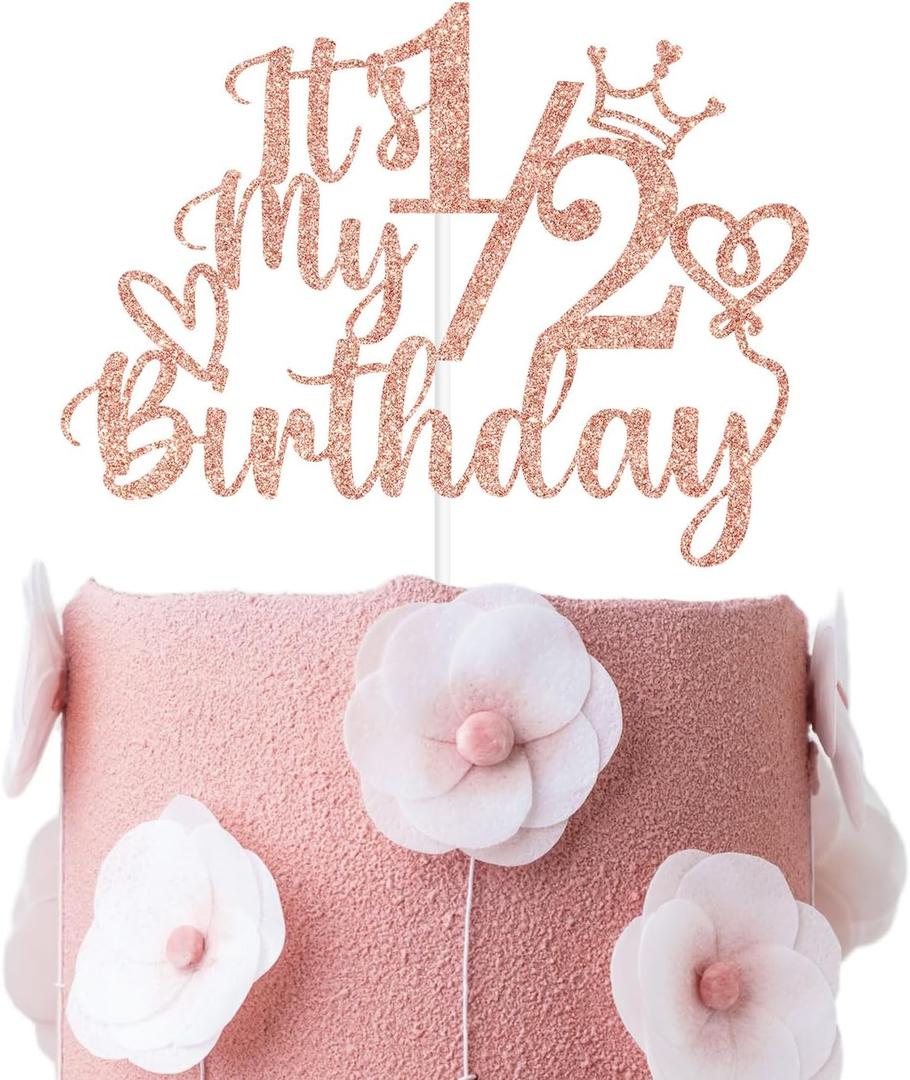 It's My 1/2 Birthday Cake Topper, Half Way to One, Sweet 6 Months, Happy 1/2 Birthday Party Decorations Supplies for Girls