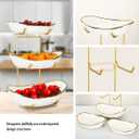 White Ceramic 3 Tier Modern Fruit Bowl with Metal Stand, Tiered Fruit Tray for Kitchen Counter, Snacks Nuts Bread Candy Storage