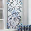 3D Stained Glass Window Privacy Film, Heat Control UV Blocking Static Cling Decorative Window Film for Bathroom,Front Door,Home Non Adhesive,23.6 x 35.4 inches Azure Bloom