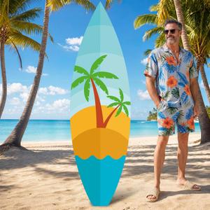Yalikop 6 Ft Summer Surfboard Cardboard Cutout Stand Up Photo Prop - Hawaiian Tropical Party Decorations Standee Surfboard Foam Board for Garden Yard Sign Decor Beach Party Photography Background