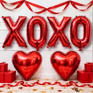 Red XOXO Heart Balloons 6 Pcs Valentines Day Balloons Red Heart Shaped Balloon XOXO Foil Balloon Letters for Girls Women Anniversary Sweet Valentine Day Romantic Decorations Special Night Party