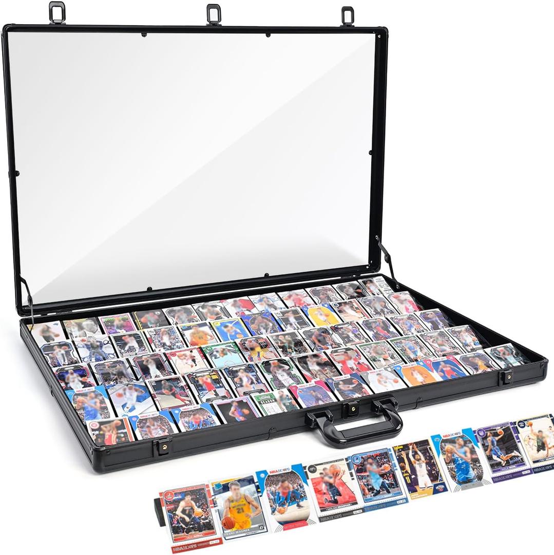 Trade Show Display Case 34"x22" Large Aluminum Locking Tabletop Showcase for Trading Cards, Sports Cards, TCG, Jewelry Lightweight & Portable for Exhibitions, Conventions, and Collectibles, Black