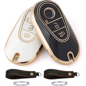 Smart Full Protection Key Fob Cover Case fit for 2020-2024 Mercedes Benz Mercedes Benz S-Class G-Class E-Class (TPU, Black+Off White)