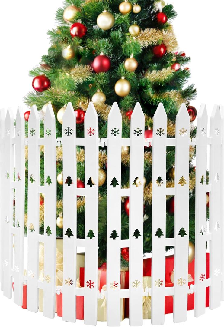 Extra Height 24 Christmas Tree Fence, 12pcs Christmas Tree Gate, White Christmas Fence Decorations for Cat, Small Dog, Suit for Christmas, Birthday, Wedding Decoration