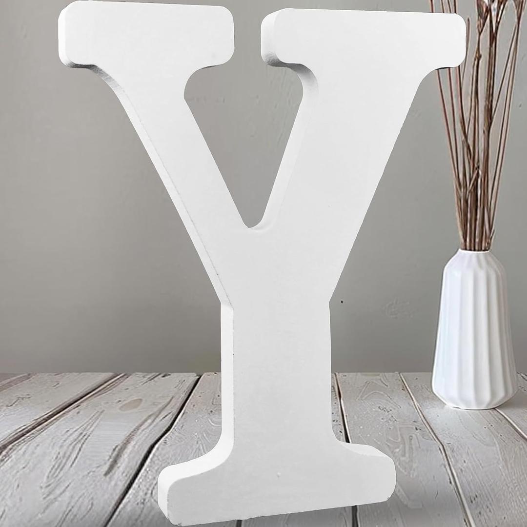 AOCEAN 12 Inch White Big Wood Letters Unfinished Wooden Letters for Wall Decor Decorative Standing Letters Slices Sign Board Decoration for Craft Home Party Projects (Y)