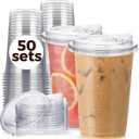 20 oz Clear Plastic Cups with Strawless-Sip-Lids, 50 Sets Disposable Cups Plastic Iced Coffee Cups, To Go Cups with Sip Through Lids for Smoothie, Milkshake, Cold Drinks for Party, Wedding, Event