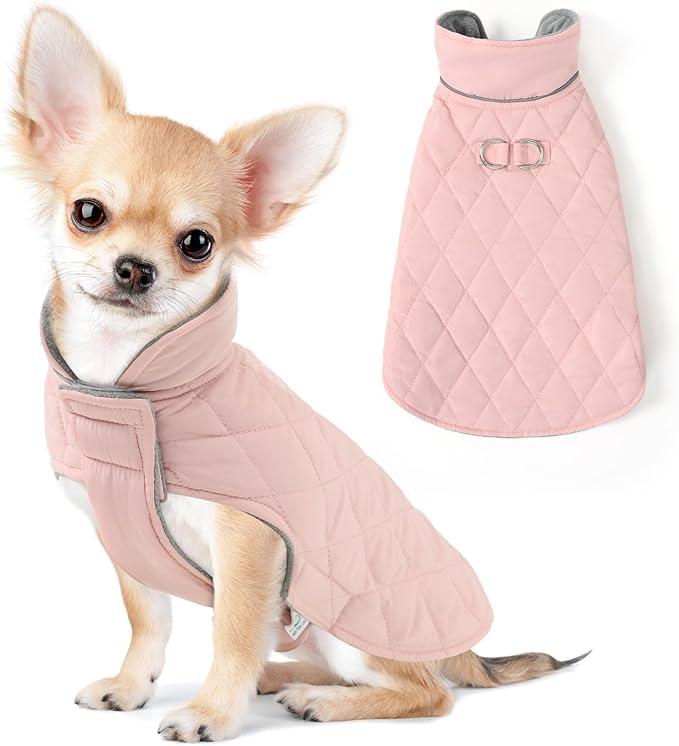 Mile High Life Dog Warm Coat, Small Dog Winter Jacket Windproof Water Resistant Cold Weather Coats Cozy Snow Jacket Vest for Puppies (Pink, Small Chest 14.5