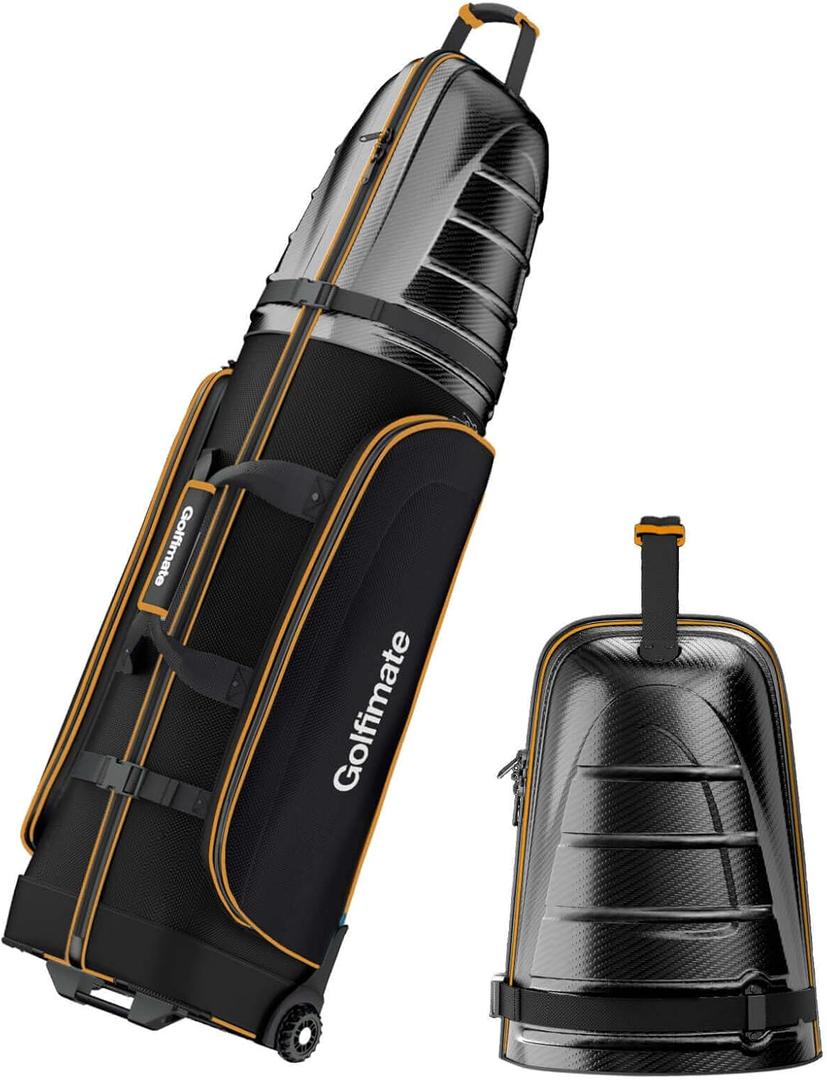 Golf Travel Bags for Airlines with Carbon Fiber Hard Top, Protective Club Traveling Cover with Wheel, Golf Club Carrier Case for Airplanes, Thick Padding, Durable Zippers and 2 Sided Spacious Pockets