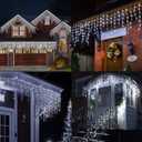 Outdoor Icicle Lights for Outside,9.8FT String Lights with Remote Timer, Battery Powered Hanging Window Wall Dripping Ice Light Waterproof for House Garden Yard Decor(White)