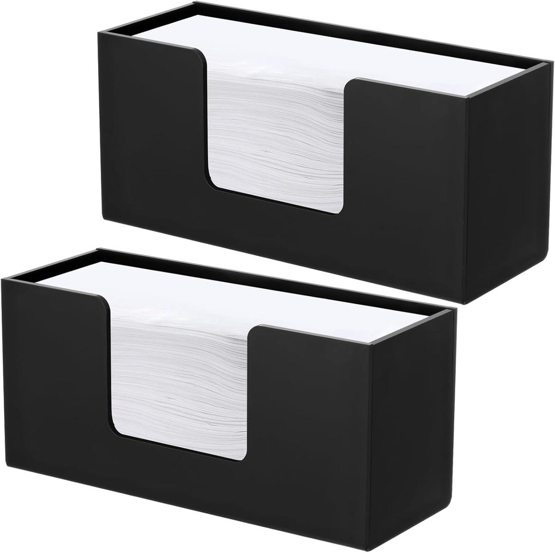 2 Pack Acrylic Paper Towel Holder Countertop, Durable 5mm Thick | Black Bathroom Napkin Holder, Multifold Z-Fold C-Fold Trifold Paper Hand Towel Dispenser, Kitchen Table Dinning Party Uses
