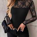 Zeagoo Long Sleeve Shirts for Women's Lace Tops Mesh Sheer Crew Neck Shirts Sexy Spring Going Out Blouse (Black) M