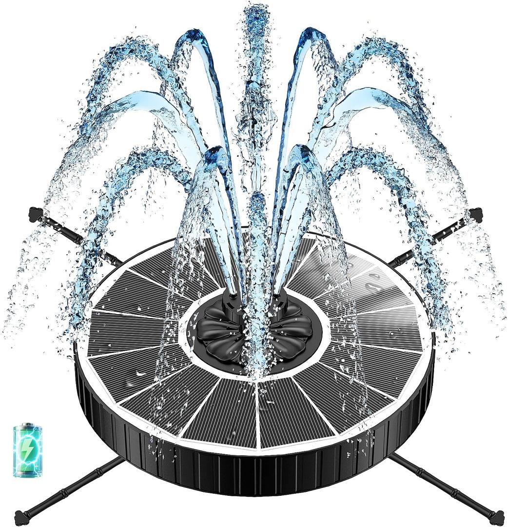 Solar Fountain with 3 Spray Height, Works in Shade, 3.5W Glass Solar Bird Bath Fountains with 2000mAh Battery and 4 Rotating Rods, 7 Nozzles, Outdoor Water Fountain Pump for Garden, Pool, Pond