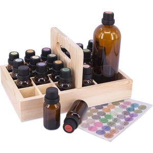 Essential Oil Storage Box Wooden Essential Oils Display Organizer Stand Holder for 15 ml Bottles Nail Polish Collection. (21 Slots)