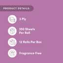 Amazon Aware 3-ply Bamboo Toilet Paper, Unscented, 12 Rolls, 350 Sheets per roll, Total 4200 Sheets, Plastic-Free