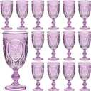 24 Pcs Plastic Goblets 7.5oz Vintage Goblet Plastic Wine Glasses Colored Retro Embossed Water Goblets for Wine Bar Juice Baby Shower Wedding Reception Grand Event Party (Purple)