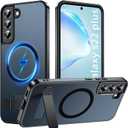 OWKEY Magnetic for Samsung Galaxy S22+ Plus Phone Case with Adjustable Stand, Galaxy S22+ Plus Case [Shockproof Military Grade Drop Protection] Translucent Matte Back Samsung S22 Plus Case, Black