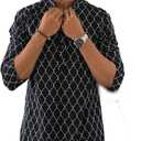 SHASAK Men's Cotton Long Kurta With White Chains Look Print (XX-Large, Black)
