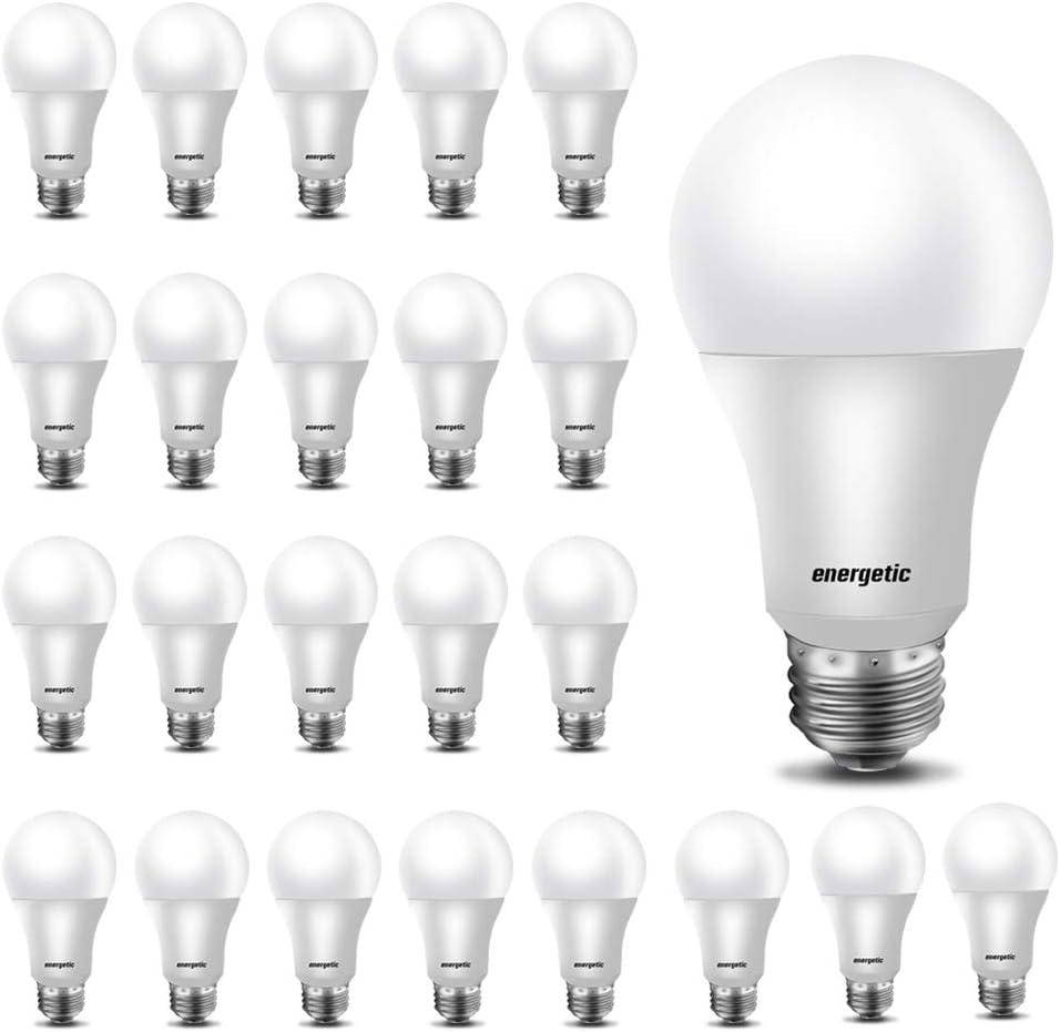Energetic 24 Pack A19 LED Light Bulb, 40 Watt Equivalent Warm White 3000K, E26 Standard Base, ETL Listed, Non-Dimmable LED Light Bulb