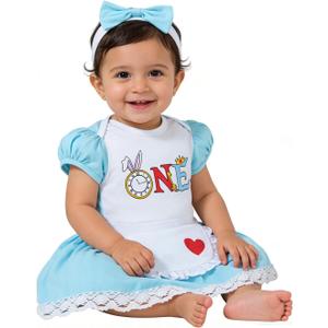 LATOBREATH Toddler Baby Girls Princess 1st Birthday Alice Outfits Dress Romper With Headband Skirt Photo Props (6-12M, Blue)