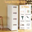 4 Drawers Slim Bathroom Storage Cabinet Dresser, Narrow Plastic Rolling Cart Organizer with Drawers, for Small Spaces, Kitchen, Laundry, Office, Bedroom, White
