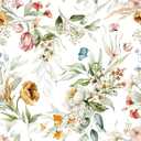 VEELIKE Watercolor Floral Wallpaper Vintage Floral Peel and Stick Wallpaper for Nursery Bedroom Bathroom 17.7''x118'' Removable Botanical Wall Paper Flower Contact Paper for Cabinets Drawers Shelves