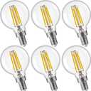 FLSNT G16.5 Dimmable LED Candelabra Bulbs 60W Equivalent, LED E12 Chandelier Light Bulbs, 500LM, CRI82, 4W, AC 120V, 6 Pack, 3500K Netural White