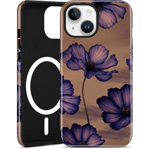 Magnetic Flower Case for iPhone 16 Pro Max, Purple | Compatible with MagSafe, Cute Floral Aesthetic Design, TPU and PC Shockproof Protective Phone Cover for Women Girls