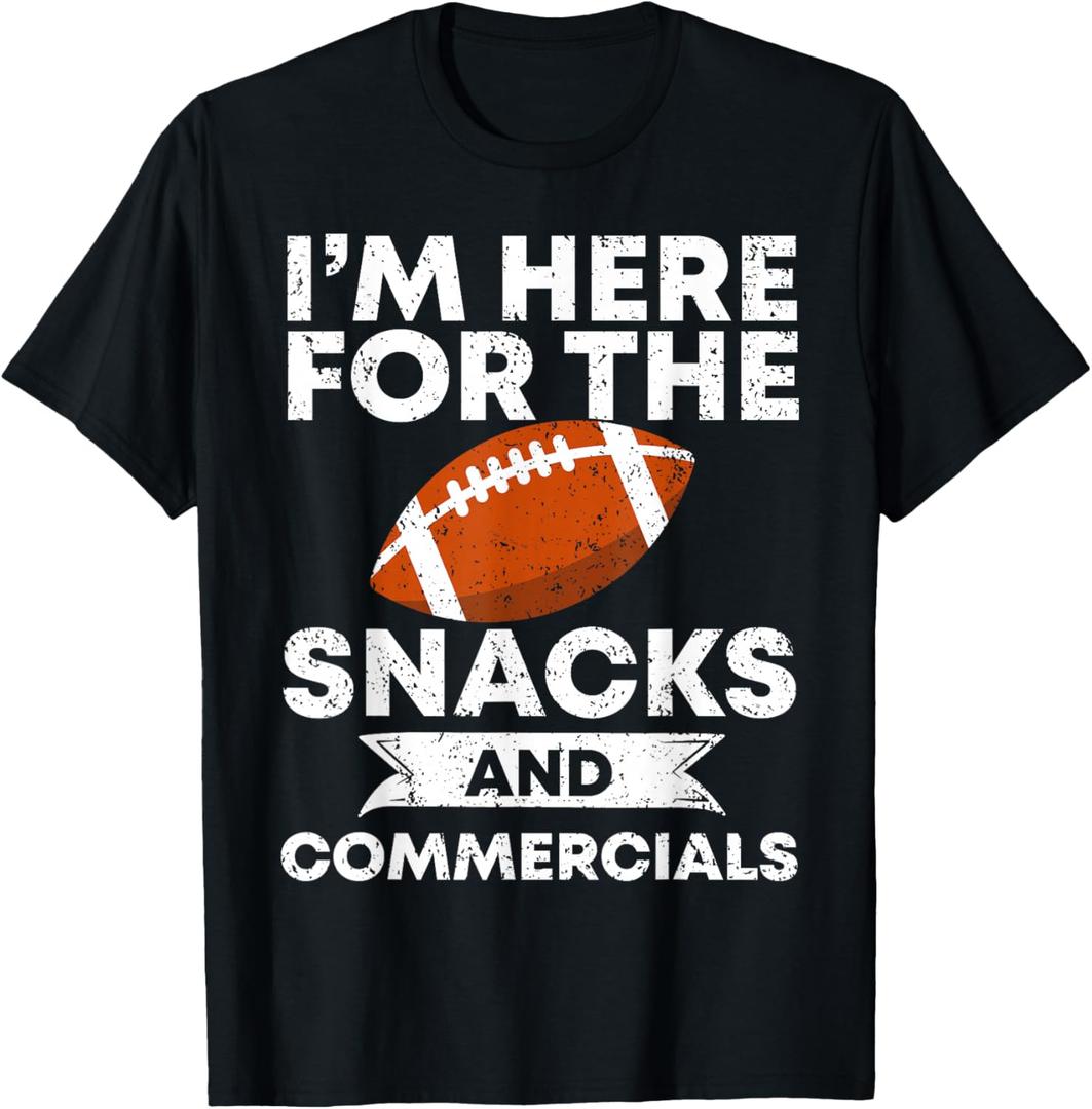 Snacks and Commercials Funny Football Bowl Gift T-Shirt, 3XL, Black
