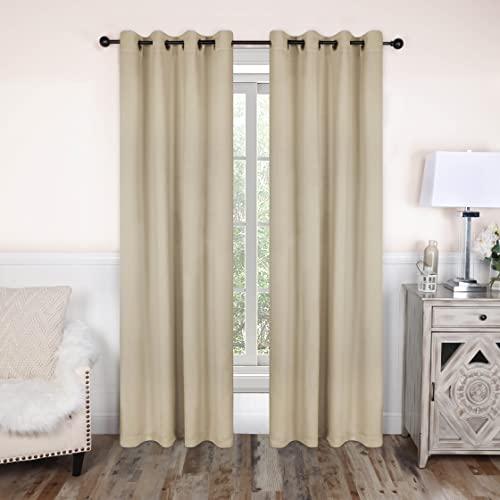 Superior Blackout Curtains, Room Darkening Window Accent for Bedroom, Sun Blocking, Thermal, Modern Bohemian Curtains, Leaves Collection, Set of 8 Panels, 8 Grommets, 52" x 108", Ivory