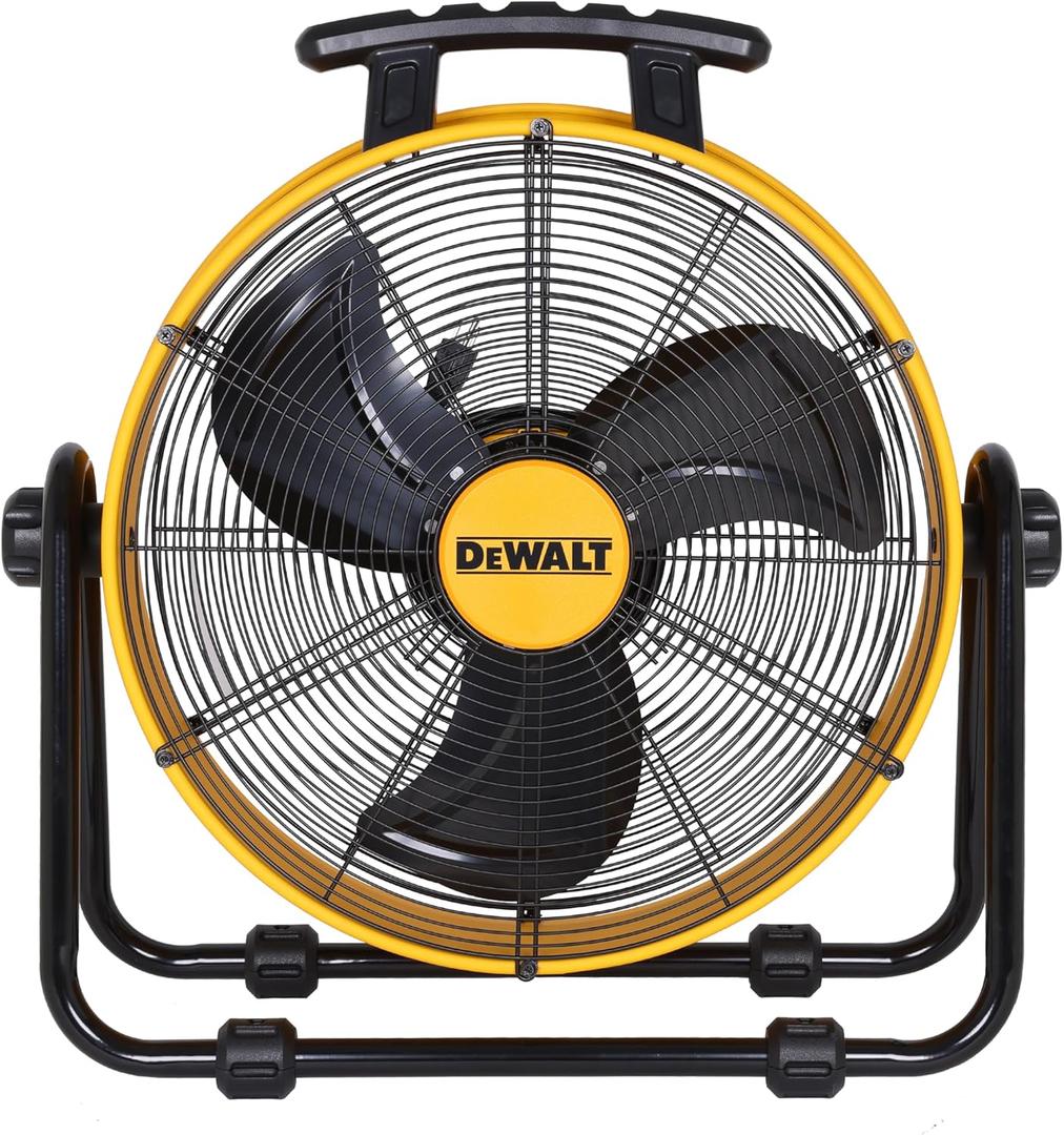 DEWALT DXF2042 Industrial Fan, 20 Inch High Velocity Fans with 3-Speed Adjustable Tilting Head, Drum Fan for Outdoor, House and Warehouse, Yellow