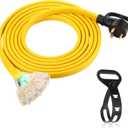 15 FT Flat RV Generator Adapter Cord Compatible with NEMA TT-30P to 3X 5-20R/5-15R, 30A to 110V 15/20 A Household Outlet Adapter, 10 Gauge Flat RV Generator Extension Cord, ETL Listed (Yellow)