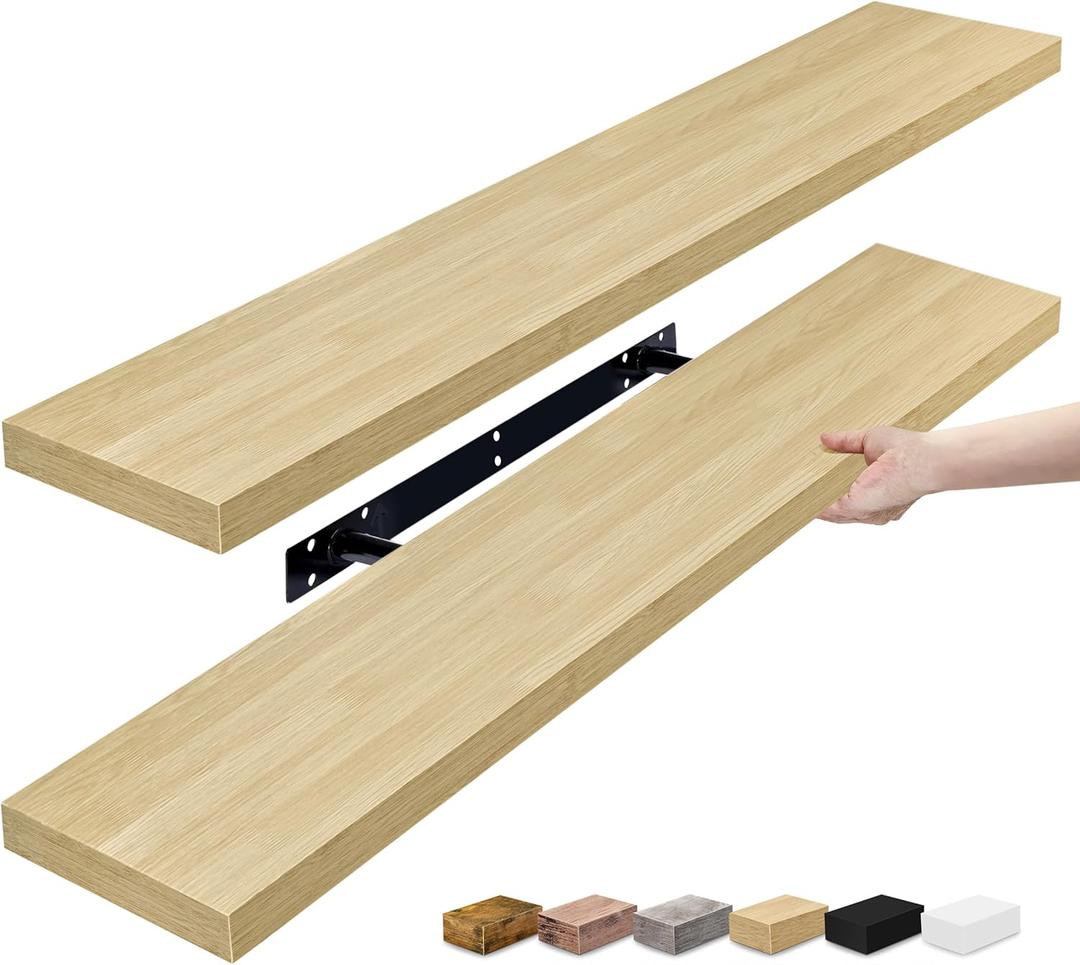 Sorbus Floating Shelves - 2 Long Wall Shelves for Bedroom, Kitchen, Living Room, Bathroom, Home Decor, Farmhouse - 35 x 9 Inch Maple Wood Wall Mounted
