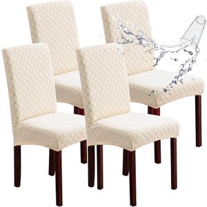 Genina Waterproof Chair Covers for Dining Room Set of 4, Dining Chair Cover Removable Parson Chair Slipcover Chair Protectors Covers for Kitchen (Argyle-Beige, 4 PCS)