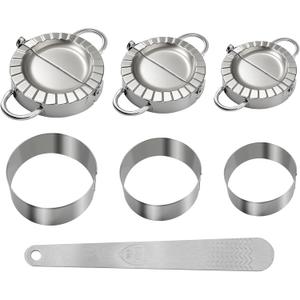 3-in-1 Stainless Steel Dumpling Maker Set - Professional Dumpling Press & Empanada Mold with Dough Cutters (3", 3.4", 3.8") | Includes Stuffing Scoop | Dishwasher Safe (small)