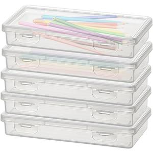 5 Pack Plastic Pencil Box with Snap-tight Lid, Clear Large Capacity Pencil Boxes Stackable Craft Organizer for Art Supply Office, Storage Organizer, 7.48 x 3.7 x 1.2 Inch