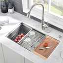 Stainless Kitchen Sink Undermount-VASOYO 33 Inch Undermount Kitchen Sink Workstation Sinks 16 Gauge Stainless Steel Single Bowl Deep Under Mount Sinks with Cutting Board, 33"x19"x10"