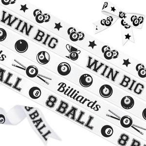 3 x YKW 5 Pack Billiards Ribbon Set, 5/8 Inch x 3 Yard Grosgrain Ribbons Each, 8 Ball Pool Cue Trophy Patterns, Tournament Gift Wrap for Players, Game Room, Man Cave Decorations
