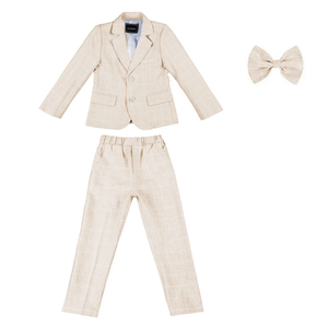 LOLANTA Boys' 2-Piece Suits Set Jacket Pants Bow Tie Kids Plaid Formal Outfits 120