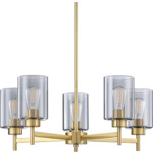 Doraimi Lighting 5 Light Chandelier Classic Style Ceiling Pendant Light Clear Grey Glass Shade Fixture,Brushed Bronze Finish for Meeting Room Dining Room Over Table Living Room (Grey Glass Brushed Bronze)