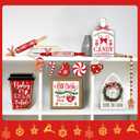12 Pieces Christmas Tiered Tray Decor Farmhouse Hot Cocoa Decor Warm Winter Tabletop Wooden Block Sign Gingerbread Man Candy Cane Wood Bead Garland Holiday Table Centerpieces