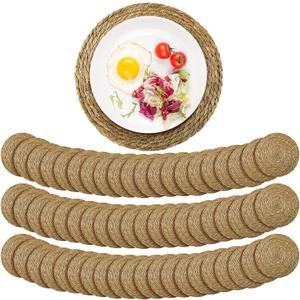 Colingmill 60 Pcs Round Rattan Placemats Bulk, 13 Inch Woven Placemats Natural Straw Hand Woven Farmhouse Boho Round Table Mats for Wedding Bridal Shower Home Dining Dinner Party Decoration