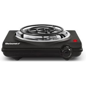 Elite Gourmet ESB100B Countertop Single Coiled Burner Electric Hot Plate, Temperature Control, Indicator Light, Easy to Clean, Black