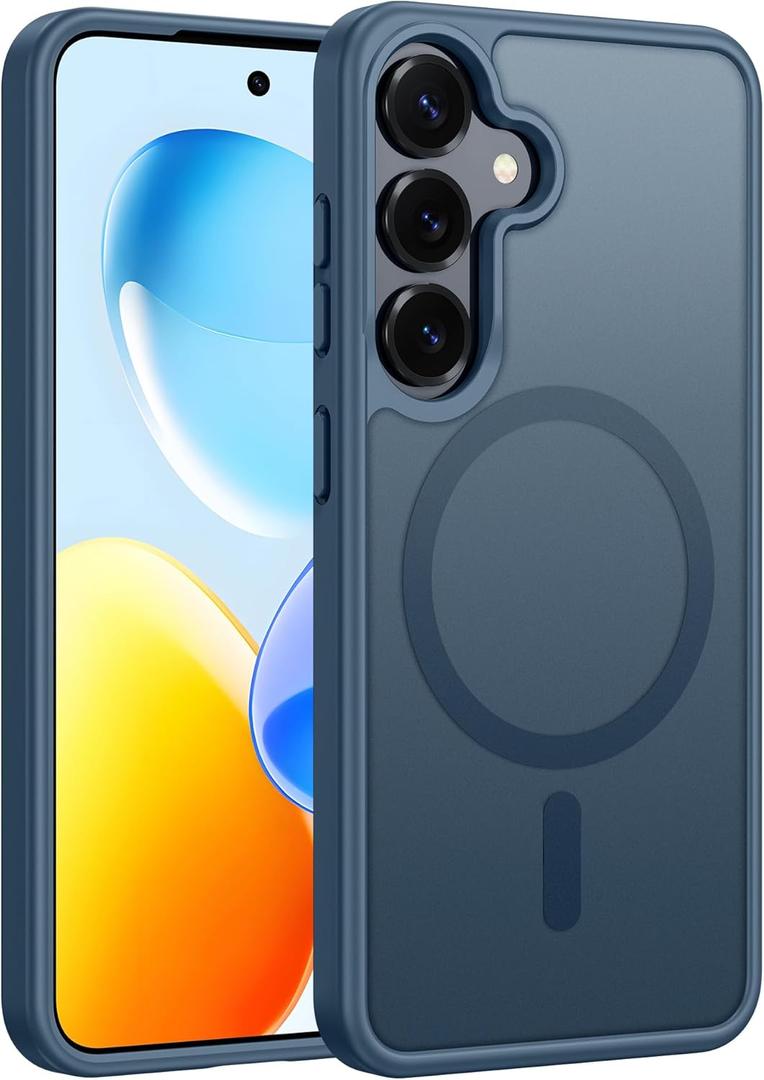 FNTCASE for Samsung Galaxy S25 Case: Magnetic Translucent Matte Shockproof Slim Cell Phone Cover - Military Grade Drop Proof Hard Back Anti-Fingerprint Protective Case (6.2 inch/Blue)