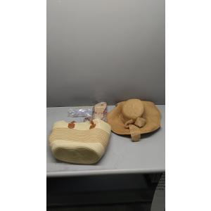 Casuallined 4 Pcs Women Straw Beach Hat Set with Straw Beach Tote Bag Summer Sunglasses Women Head Scarf Hat  Slippers for Travel(Beige) Slippers size 11.5