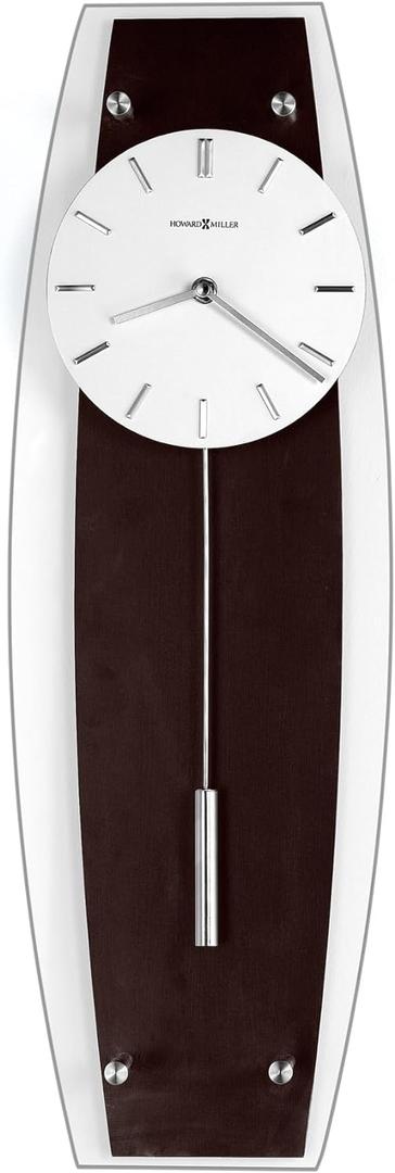 Howard Miller Cyrus Wall Clock, Espresso Finish Cylindrical Pendulum Quartz Movement, White Analog Display with Flat Glass Battery Operated Perfect for Home Decor, Living Room & Office