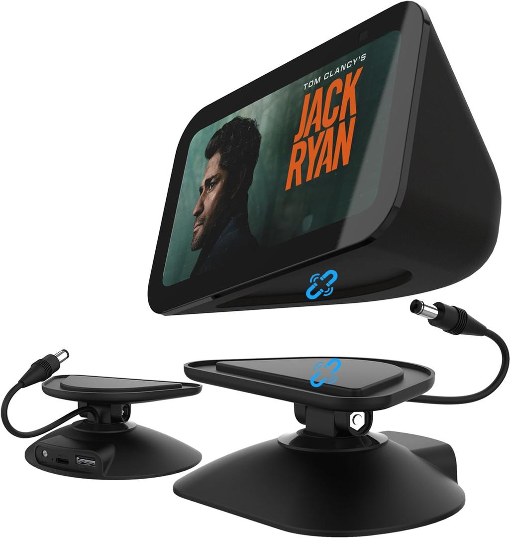 Charging Stand for Echo Show 5 (3rd Gen) - Adjustable Stand with 2 USB Charging Port (USB-C & USB) for Charge Cellphone or Earbuds, Tilt and Swivel Magnetic Table Holder (Black)