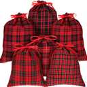 Weewooday 6 Pcs Christmas Drawstring Gift Bag Reusable Cotton Buffalo Plaid Bag Sack Xmas Red Black Wrapping Storage Christmas Candy Goodie Holiday Party, 2 Size (Red Black Plaid)
