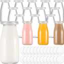 Zubebe 12 Pack 3.38 oz Small Glass Milk Bottles Clear Mini Party Bottles with Lids Glass Juice Jars Reusable Small Milk Jars Vintage Breakfast Shake Containers for Baby Shower Birthday Party Favors